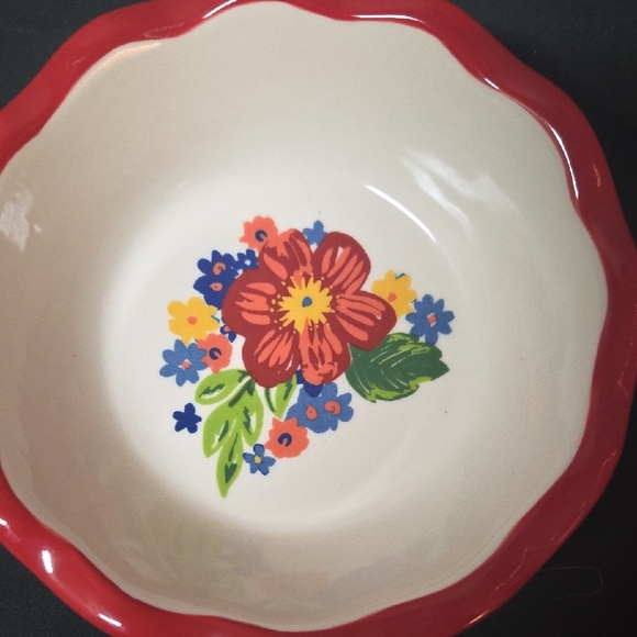 Pioneer Women Floral Scalloped Bowl with Red Rim - Picture 4 of 4